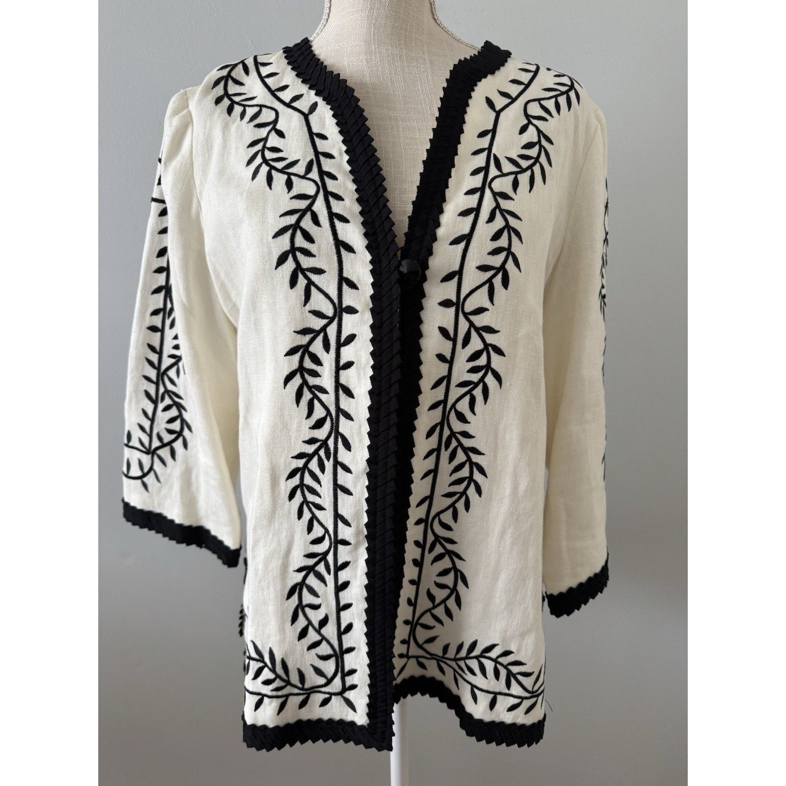 Linea By Louis Dell'olio Linen Embroidered Jacket Women’s Size Medium